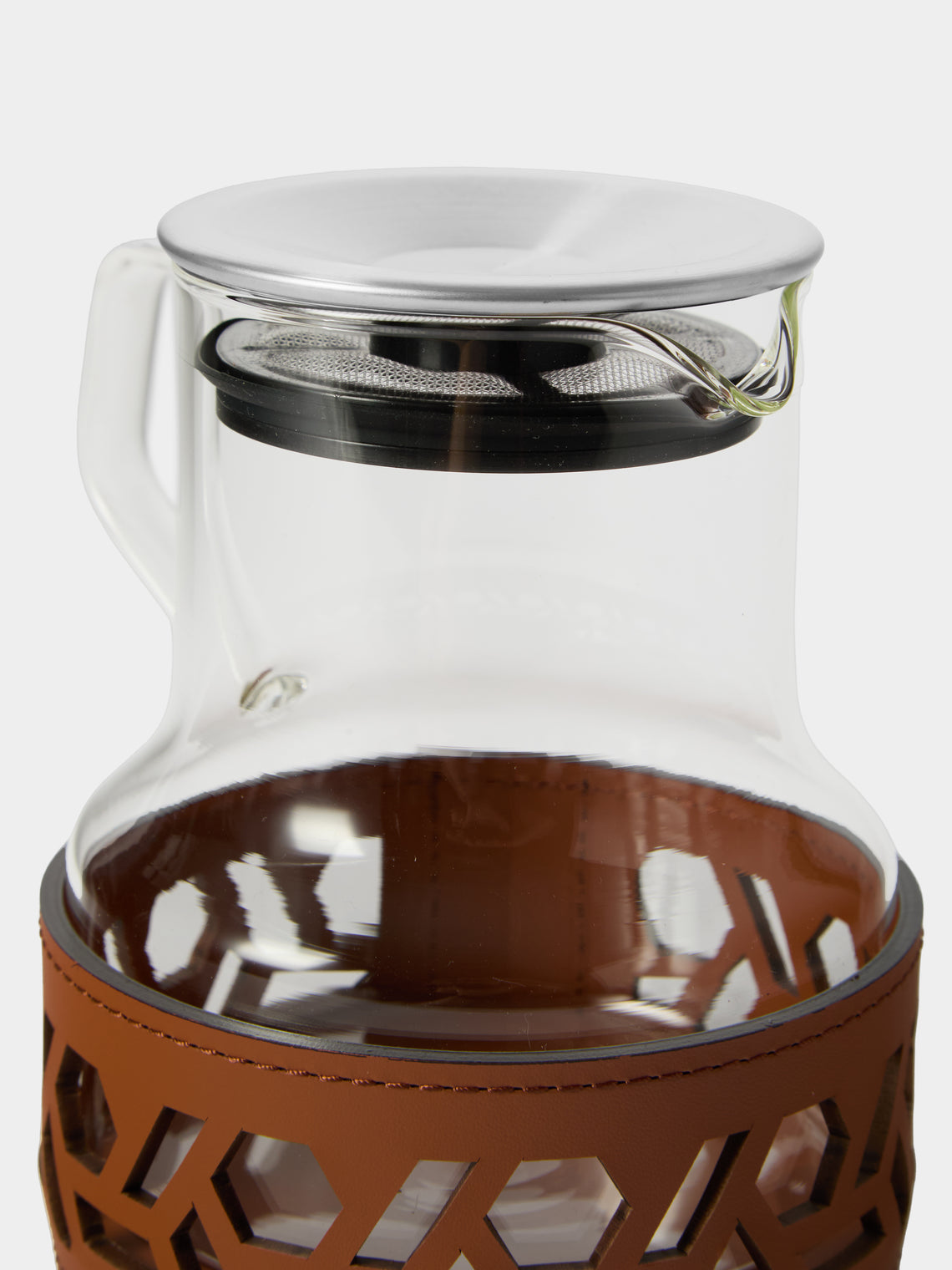 RUDI - Messina Glass and Leather Teapot - Brown - ABASK