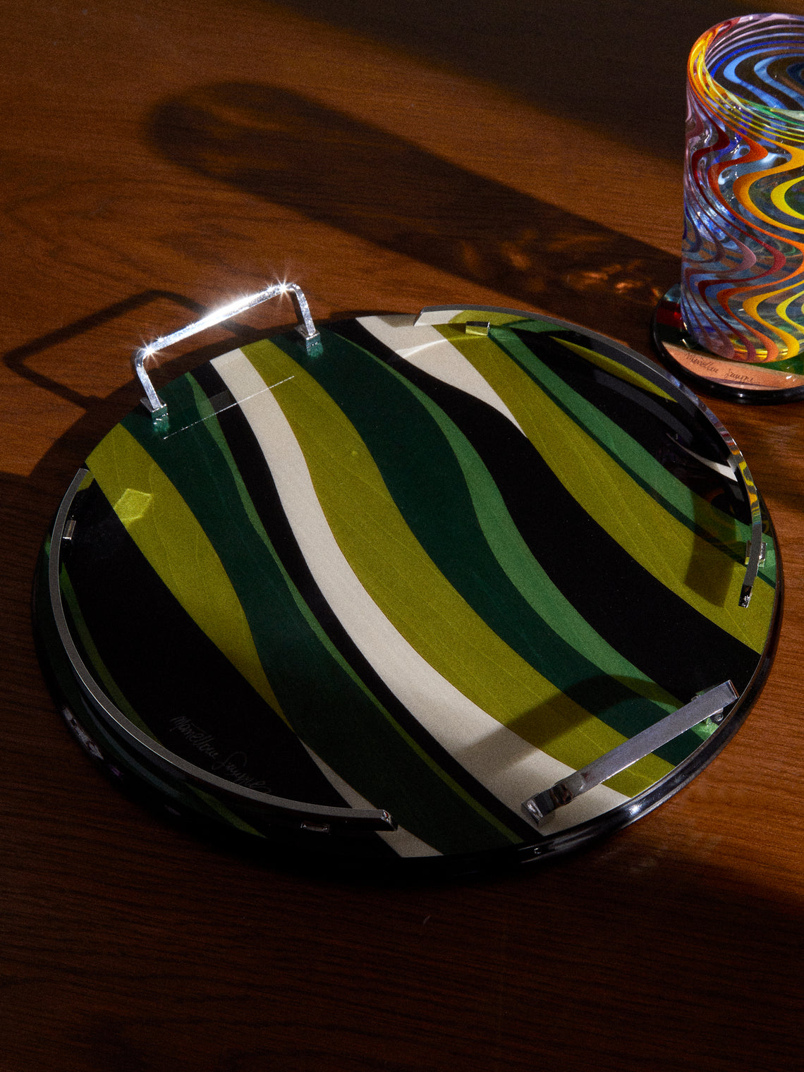 Mastellone Giuseppe - Wood Inlay Tray (12.5in/32cm) - Green - ABASK