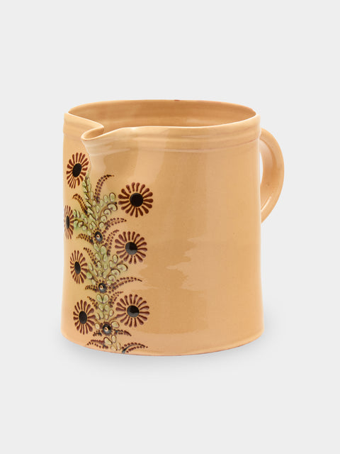 Poterie d’Évires - Flowers Hand-Painted Ceramic Straight-Edge Jug (70.5oz/2L) - Cream - ABASK - 