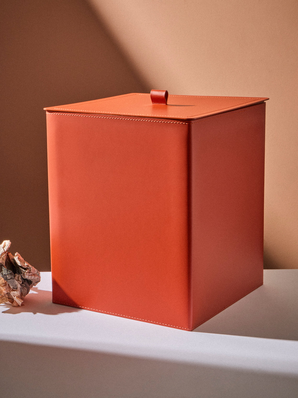 RUDI - Bino Leather Square Lidded Wastepaper Bin - Orange - ABASK