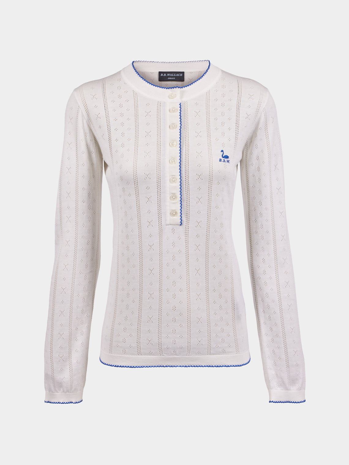 B.B. Wallace - Piper Cotton Pointelle Henley Long-Sleeved T-Shirt | Size: S - White - ABASK - 