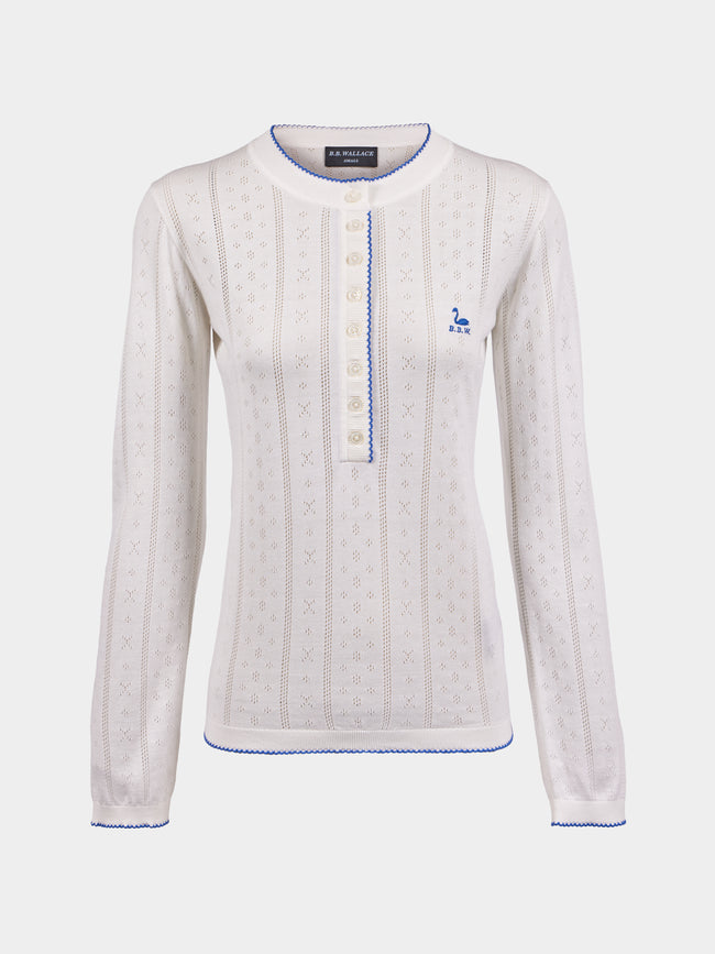 B.B. Wallace - Piper Cotton Pointelle Henley Long-Sleeved T-Shirt | Size: S - White - ABASK - 