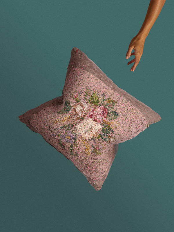 By Walid - 19th-Century Needlepoint Wool and 1920s French Jacquard Cushion (19in/48cm) - Multiple - ABASK