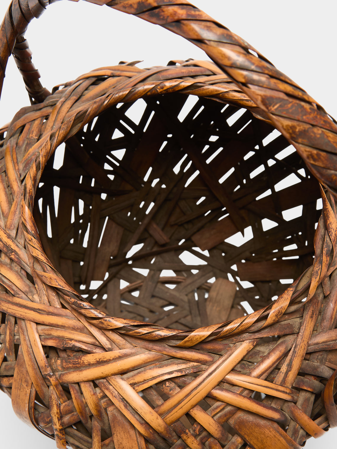 Antique and Vintage - Mid-Century Japanese Bamboo Ikebana Basket - Brown - ABASK
