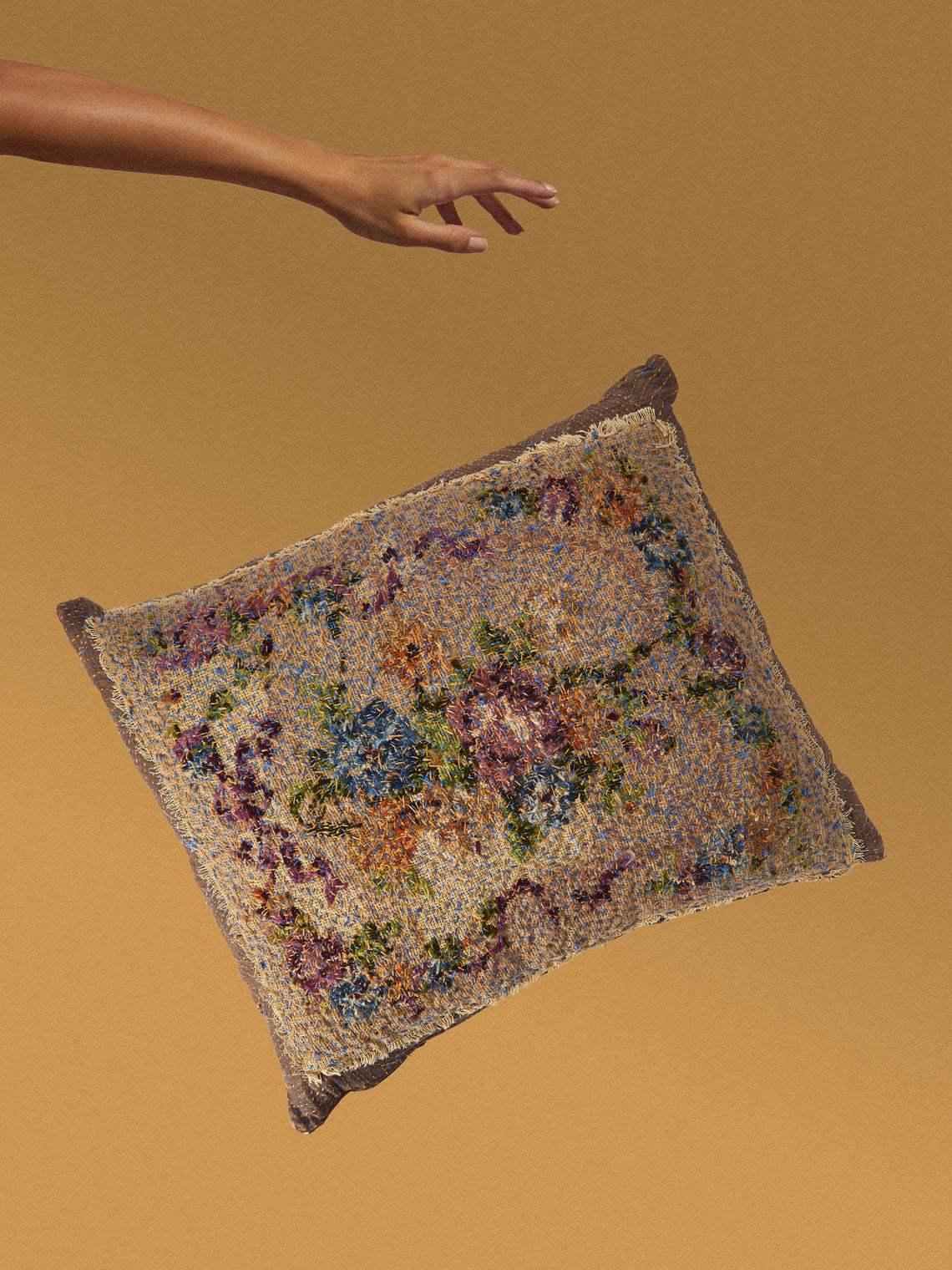By Walid - 19th-Century Needlepoint Wool and Silk Damask Cushion (23.5in/60cm) - Multiple - ABASK