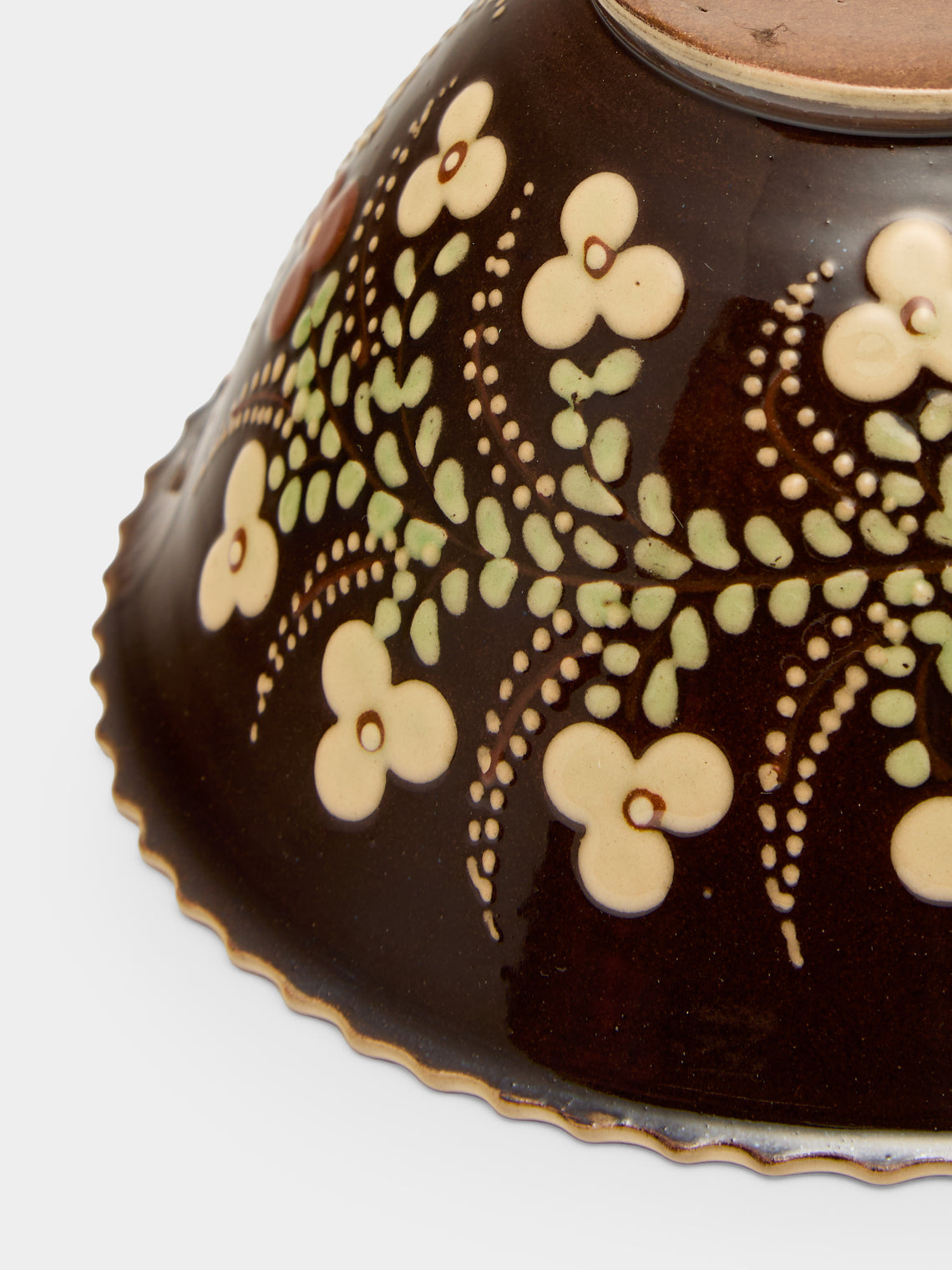 Poterie d’Évires - Flowers Hand-Painted Ceramic Mini Salad Bowl - Dark brown - ABASK