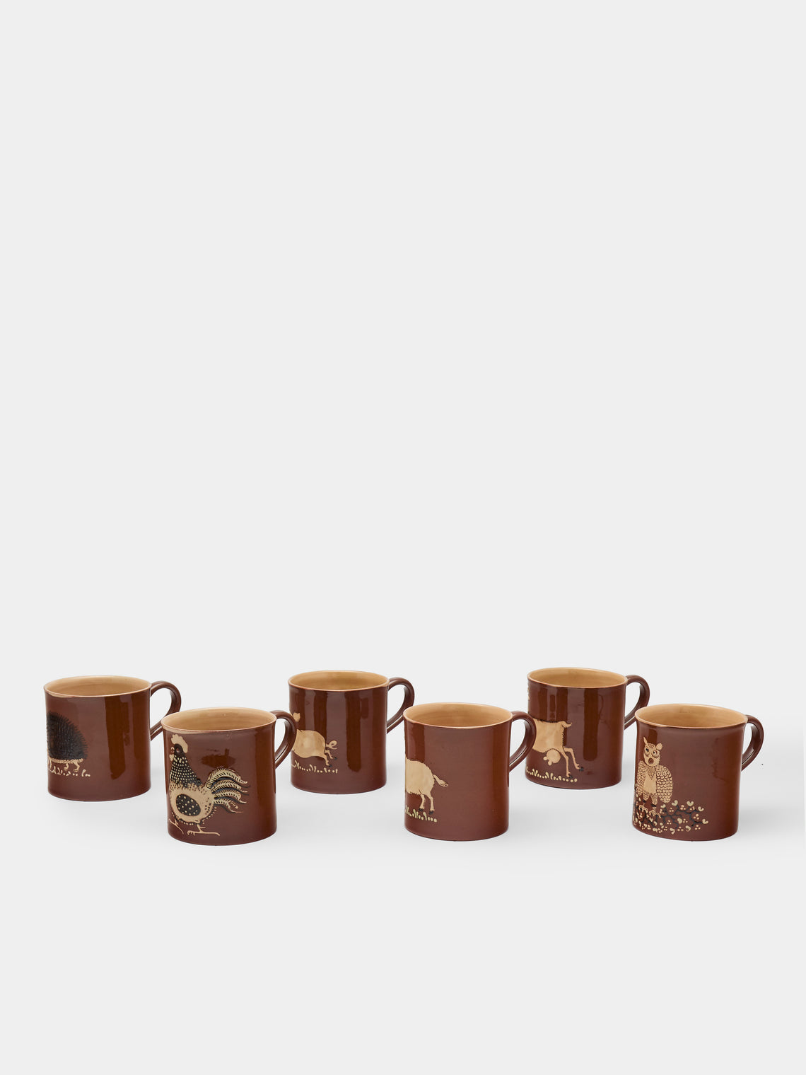 Poterie d’Évires - Animals Hand-Painted Ceramic Mugs (Set of 6) - Light brown - ABASK