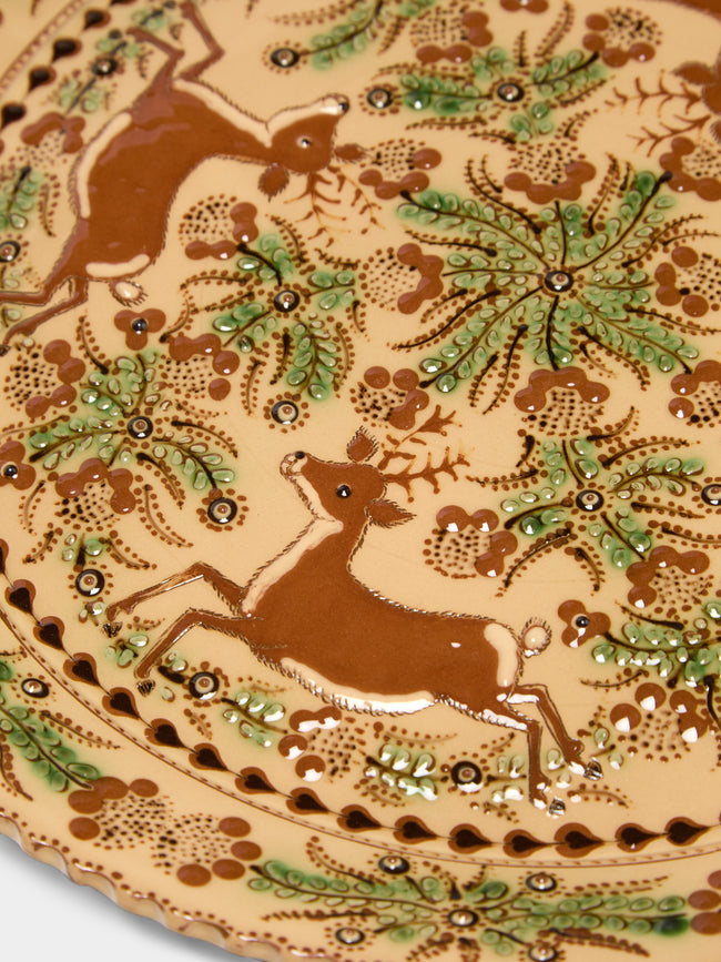 Poterie d’Évires - Stags Hand-Painted Ceramic Large Platter - Cream - ABASK