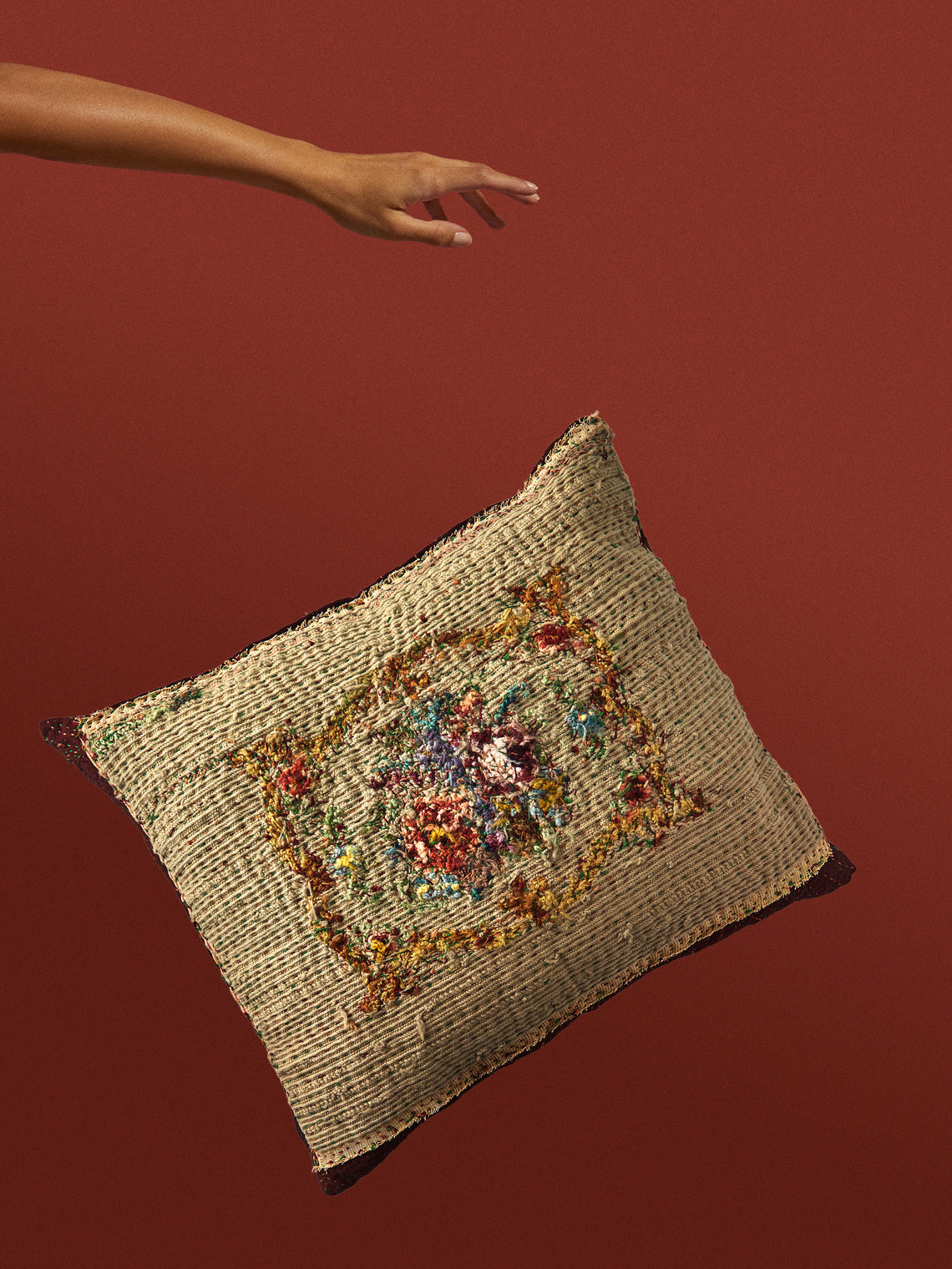 By Walid - 19th-Century Victorian Needlepoint Wool and Marcella Cotton Cushion (21.5in/55cm) - Multiple - ABASK