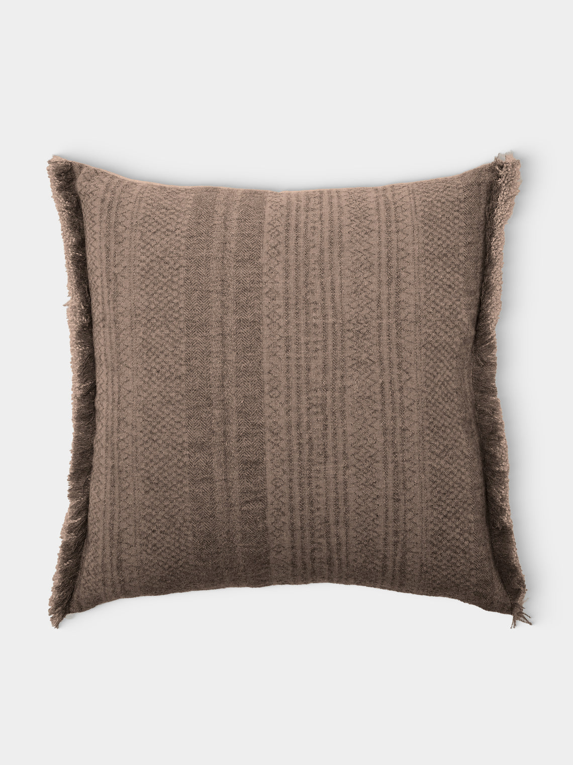 de Le Cuona - Kalahari Linen and Wool Fringe-Detail Cushion (19.5in/50cm) - Brown - ABASK - 