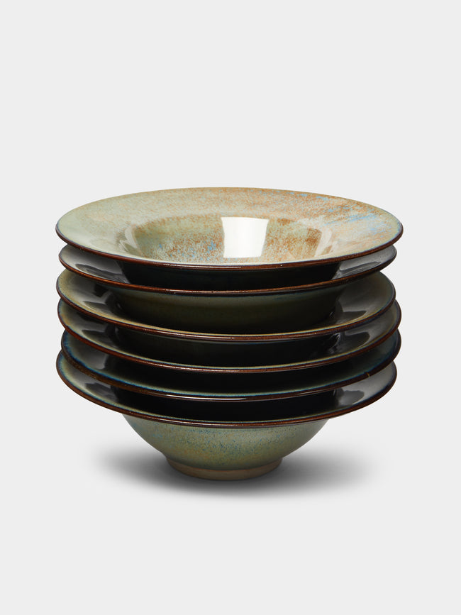 Mervyn Gers Ceramics - Hand-Glazed Ceramic Deep Bowls (Set of 6) - Blue - ABASK