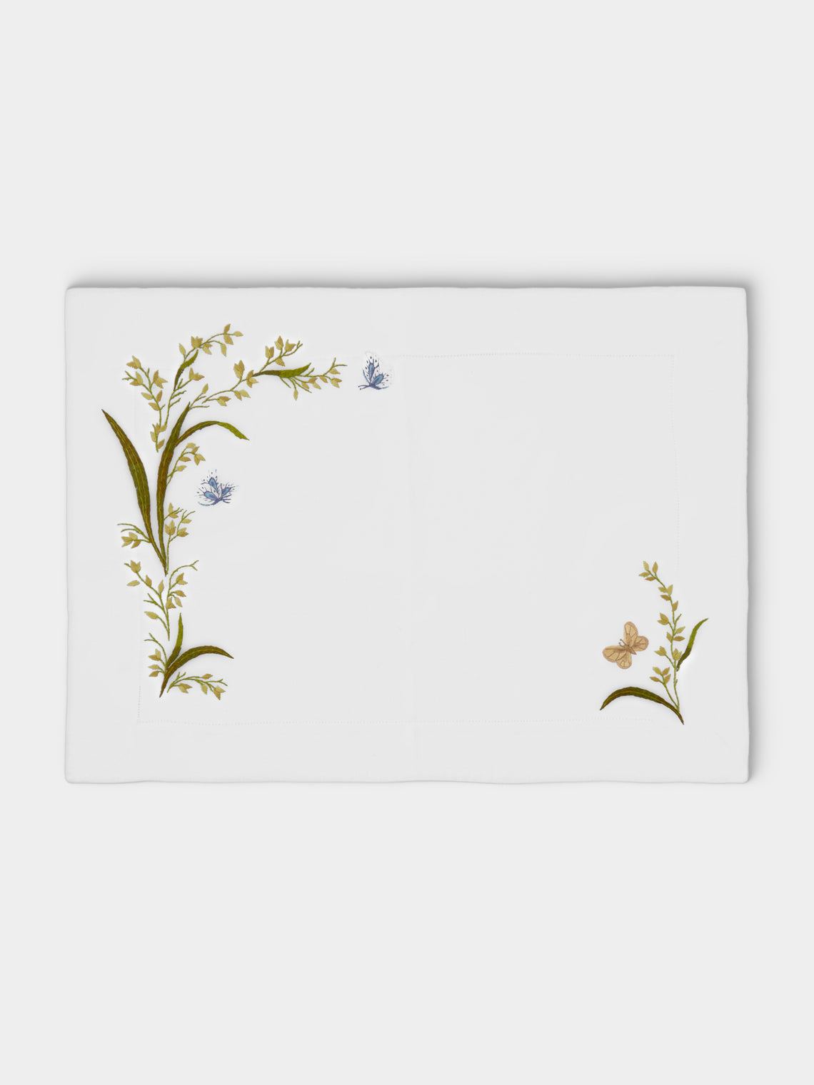 ERI Textiles - | Set of 4 | Green Meadow Hand-Embroidered Linen Placemats - Multiple - ABASK - 