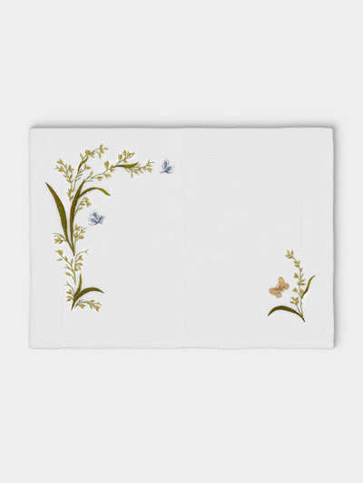 ERI Textiles - | Set of 4 | Green Meadow Hand-Embroidered Linen Placemats - Multiple - ABASK - 