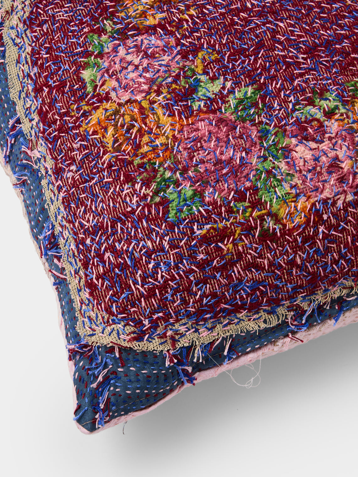 By Walid - 19th-Century Victorian Needlepoint Wool and Cotton Patchwork Cushion (19.5in/50cm) - Multiple - ABASK