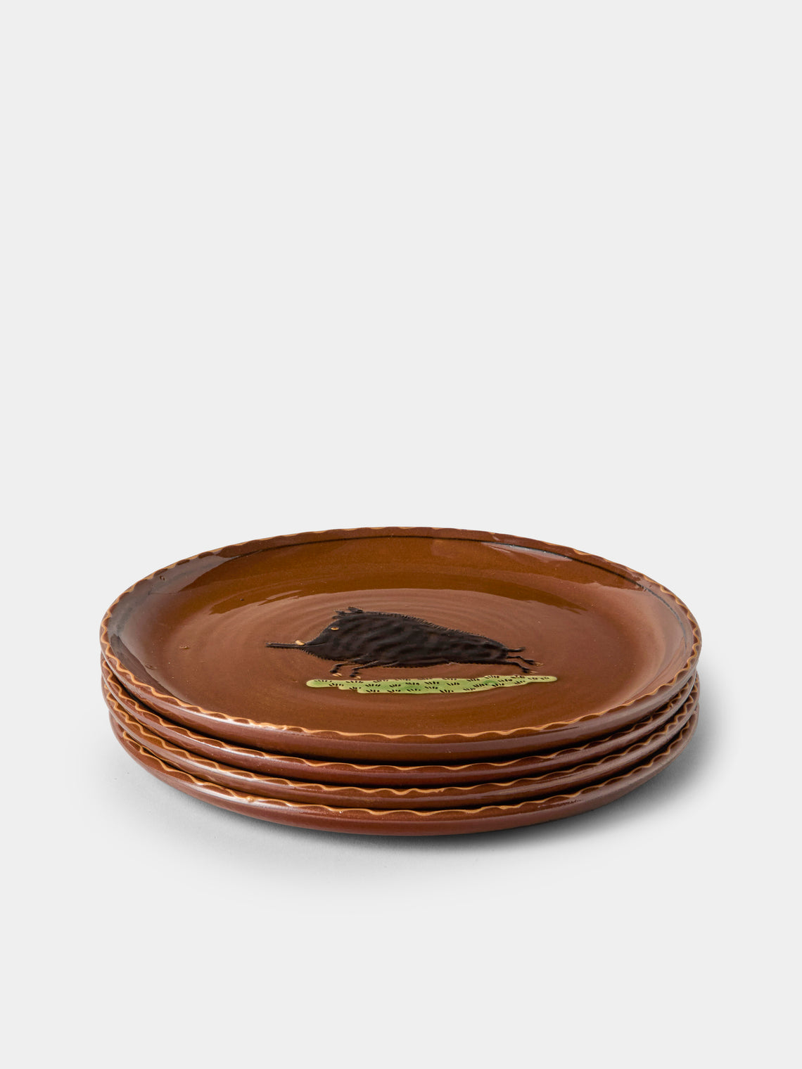 Poterie d’Évires - Animals Hand-Painted Ceramic Dinner Plates – 9.5in/24cm (Set of 4) - Light Brown - ABASK