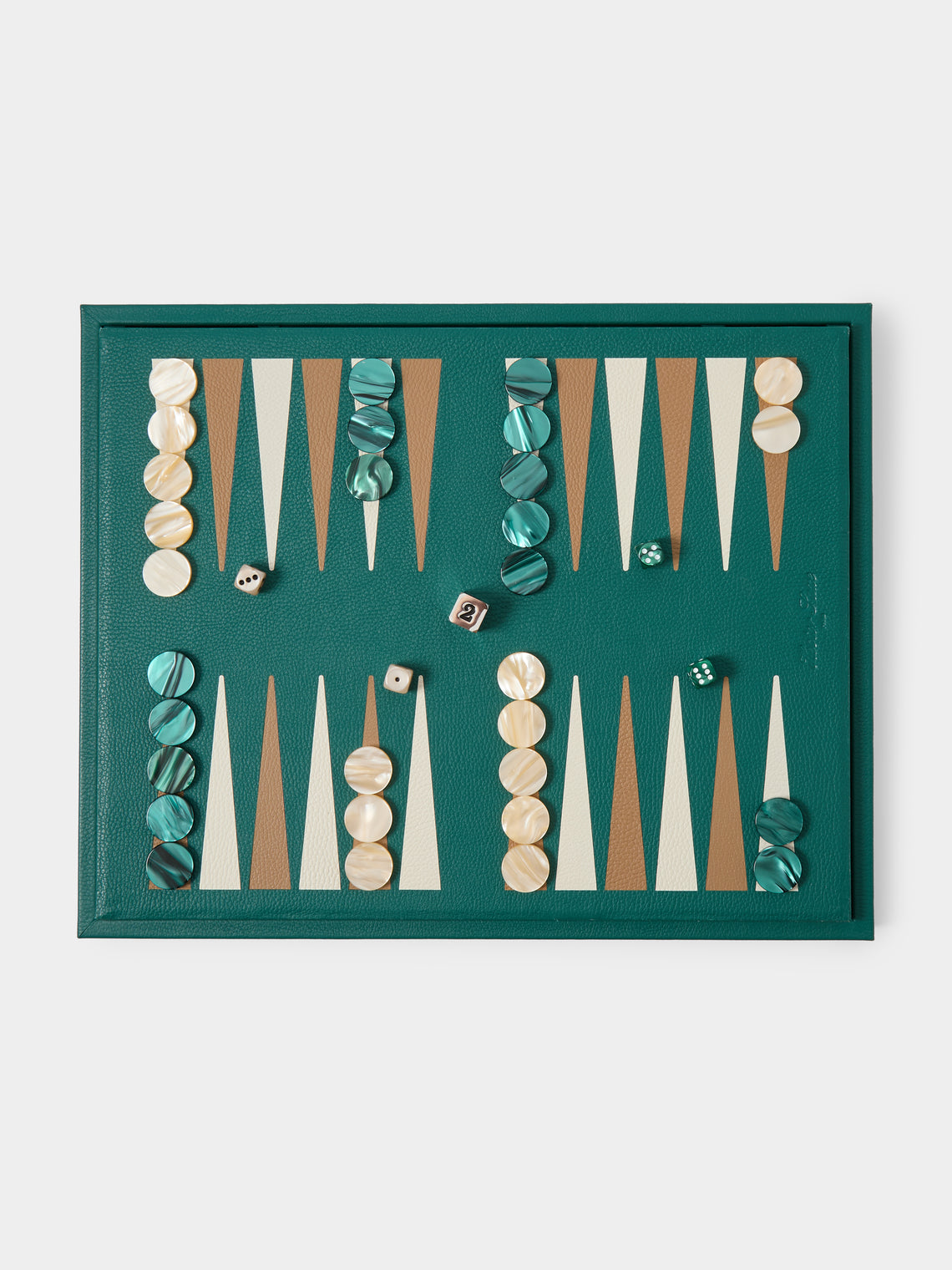 Hector Saxe - Leather Backgammon, Checkers, Chess and Dominoes Compendium - Green - ABASK