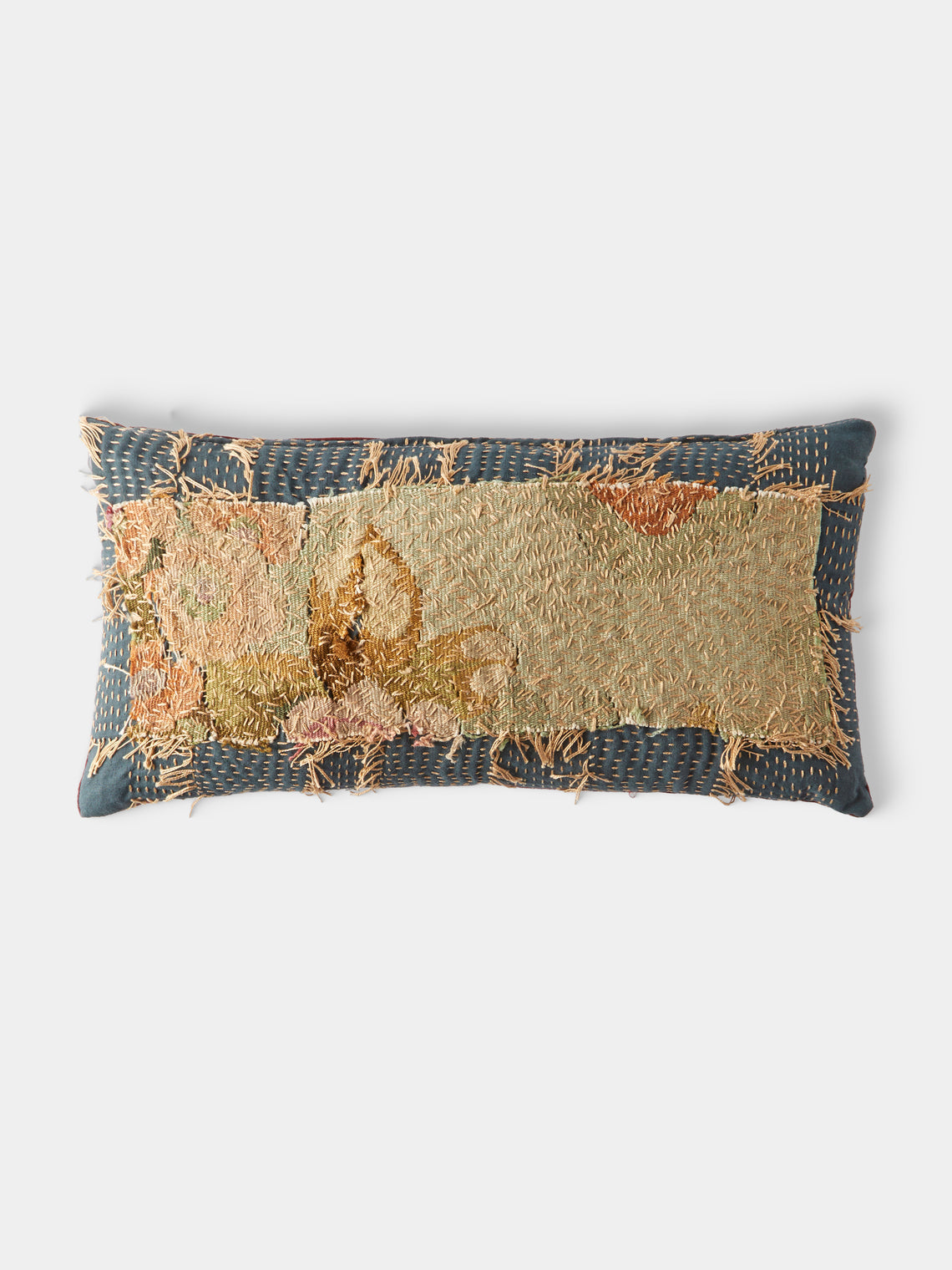 By Walid - 19th-Century Napoleon III Aubusson Tapestry Linen and Damask Cushion (19.5in/50cm) - Multiple - ABASK - 