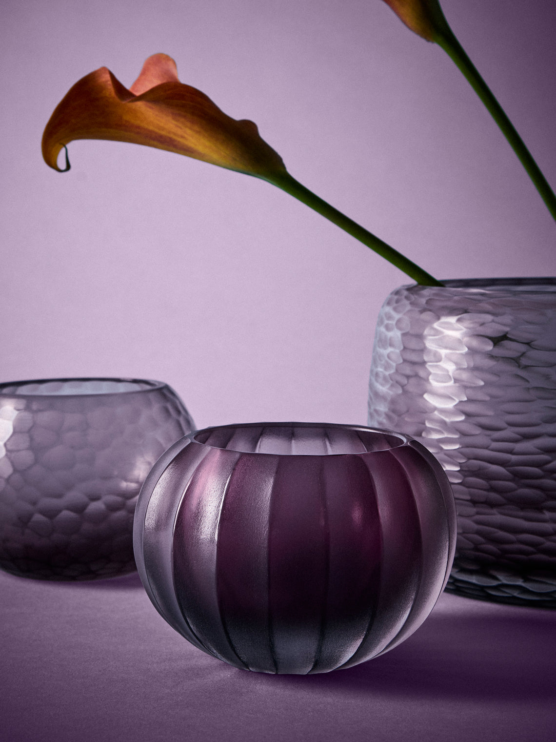 Micheluzzi Glass - Bocia Ametista Coste Hand-Blown Murano Glass Vase (4.5in/12cm) - Purple - ABASK