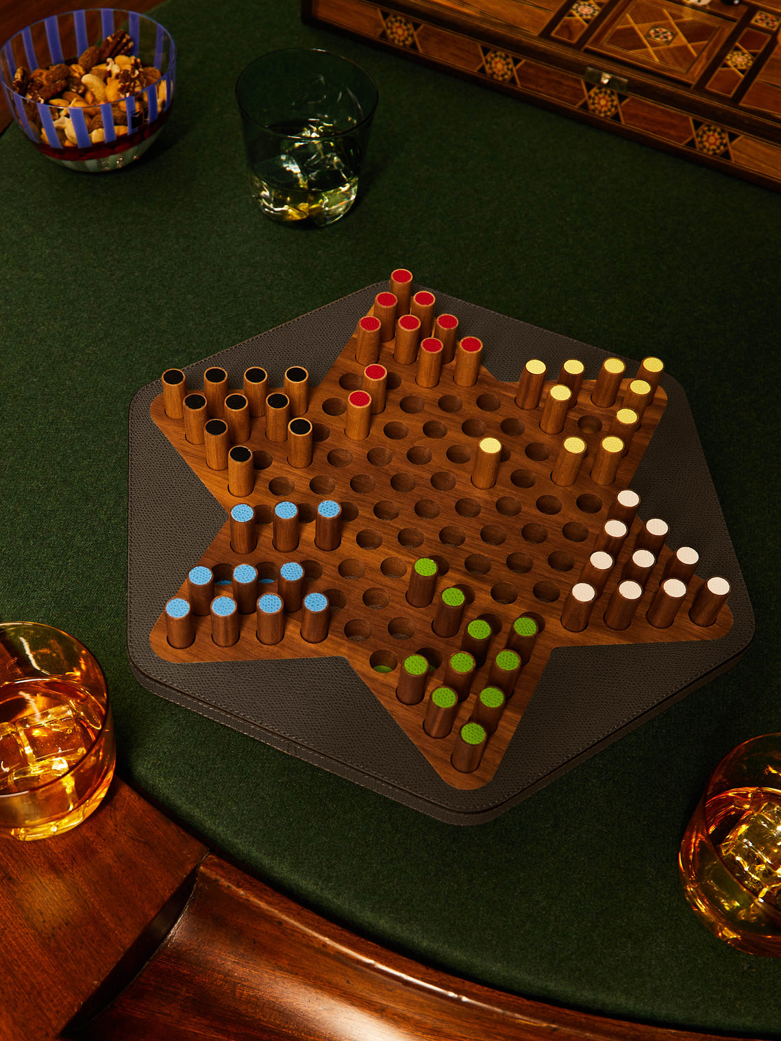 Giobagnara - Delos Leather and Marble Chinese Checkers Set - Red - ABASK