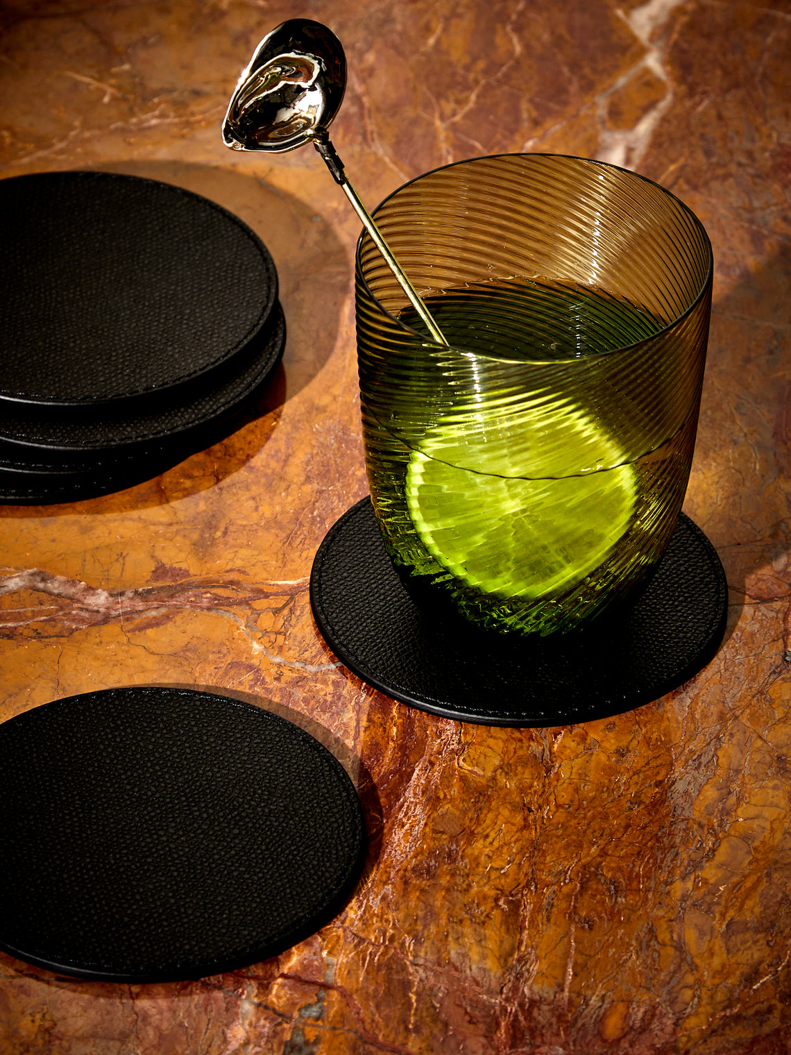 Giobagnara - Tao Leather Coasters (Set of 6) - Black - ABASK