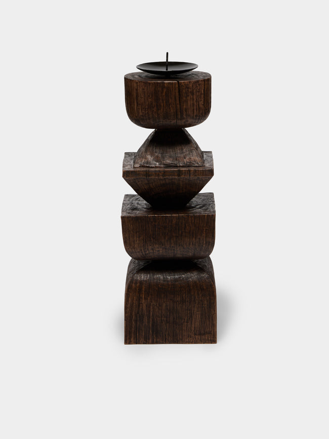 Jamie Gaunt Designs - Totem Hand-Carved Wood Candle Holder - Dark Brown - ABASK - 