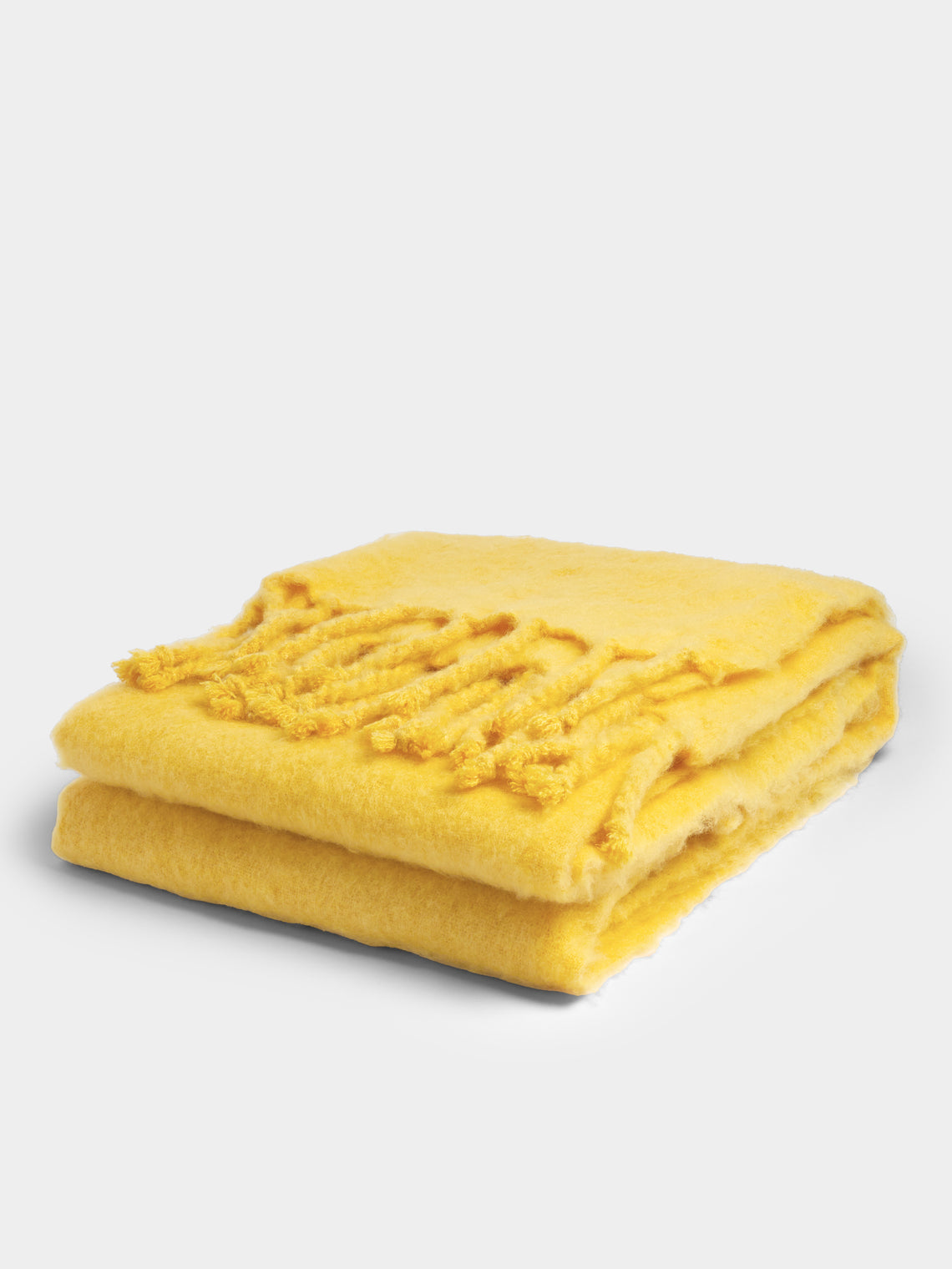 Lena Rewell - Handwoven Solid Mohair King-Size Bed Blanket (118in/3m) - Yellow - ABASK