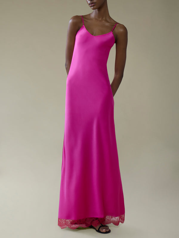 Ryan Roche - Silk and Lace Long Slip Dress | Size: S - Pink - ABASK