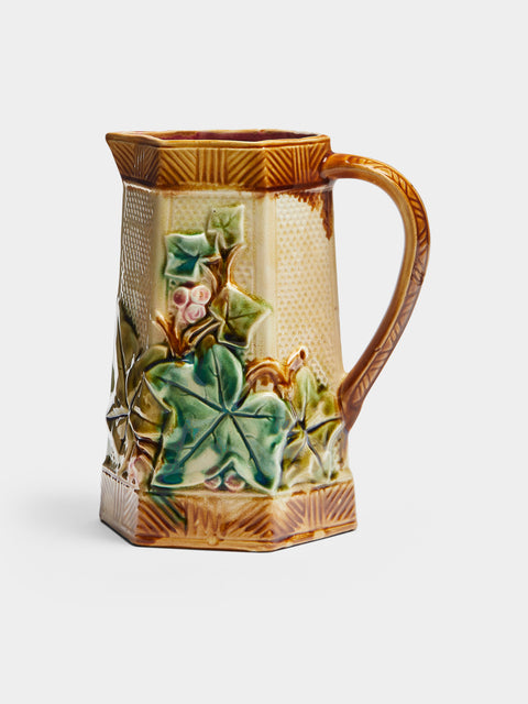 Antique and Vintage - 1930s Onnaing French Majolica Ceramic Jug - Brown - ABASK - 