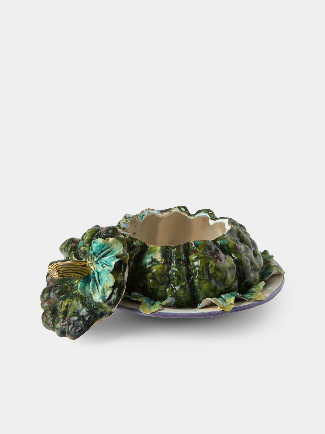 Antique and Vintage - 1940s Ginori 1735 Majolica Ceramic Squash Serving Tureen - Green - ABASK