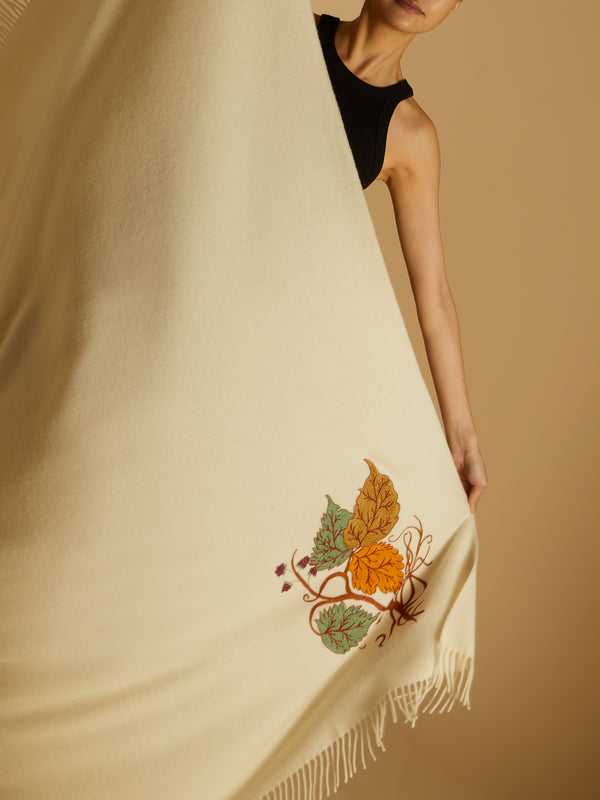 Loretta Caponi - Autumn Hand-Embroidered Wool Blanket -  - ABASK