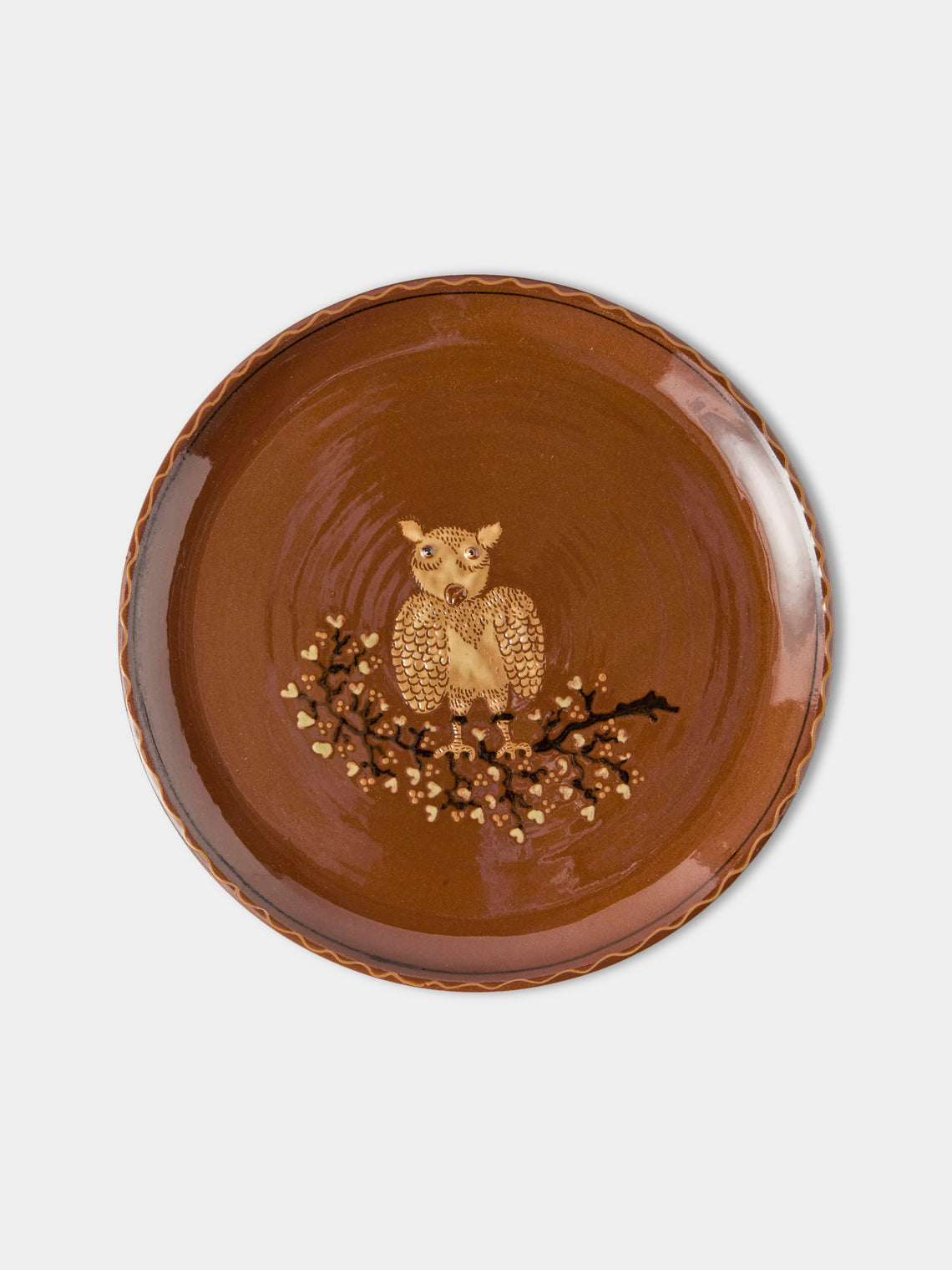 Poterie d’Évires - Animals Hand-Painted Ceramic Dinner Plates – 9.5in/24cm (Set of 4) - Light Brown - ABASK