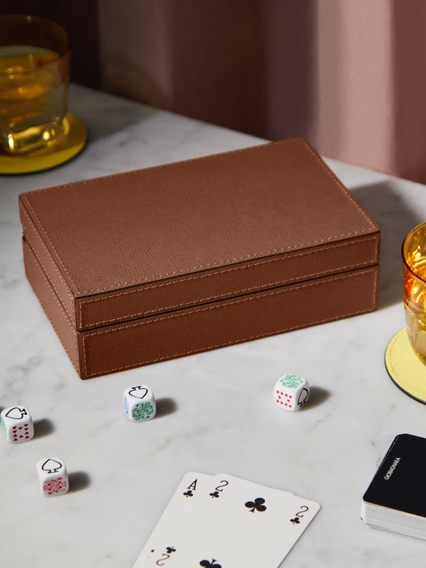 Giobagnara - Leather Royal Dice and Playing Cards Set - Brown - ABASK