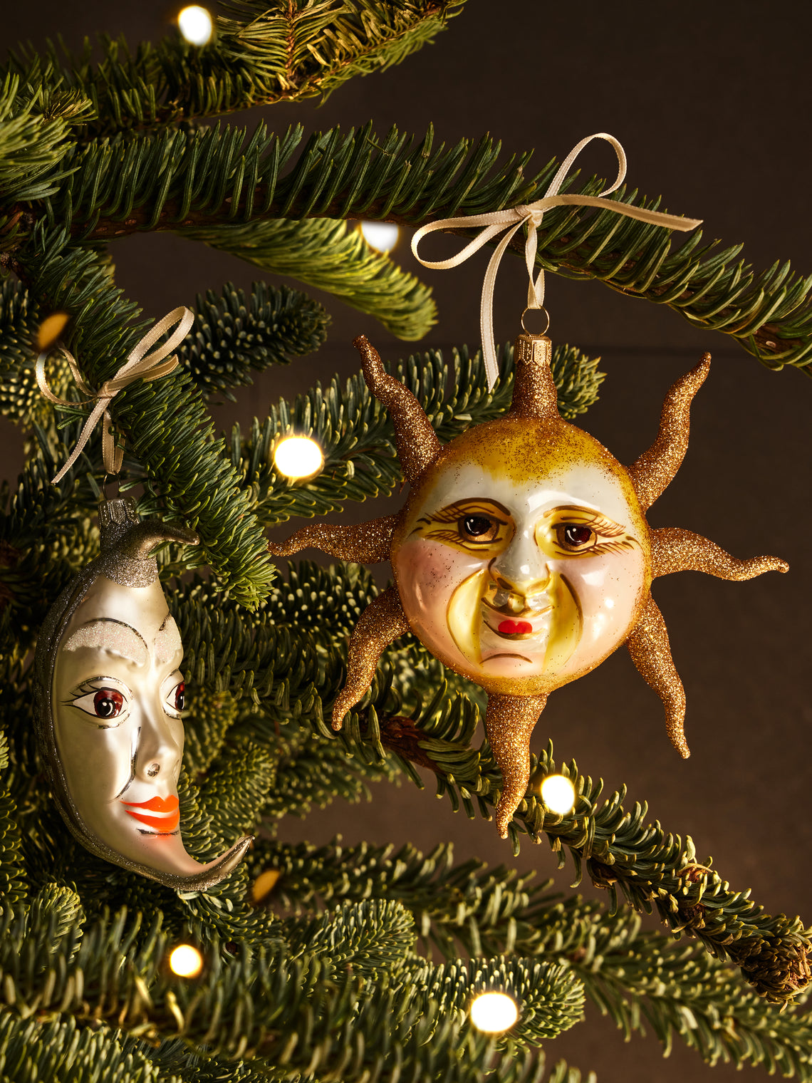 ABASK Decorations - Sun and Moon Hand-Blown Glass Baubles (Set of 2) - Yellow - ABASK