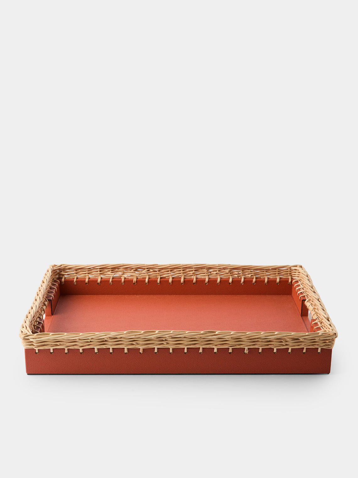 Pigment France - Giverny Leather and Rattan Tray (19in/49cm) - Red - ABASK
