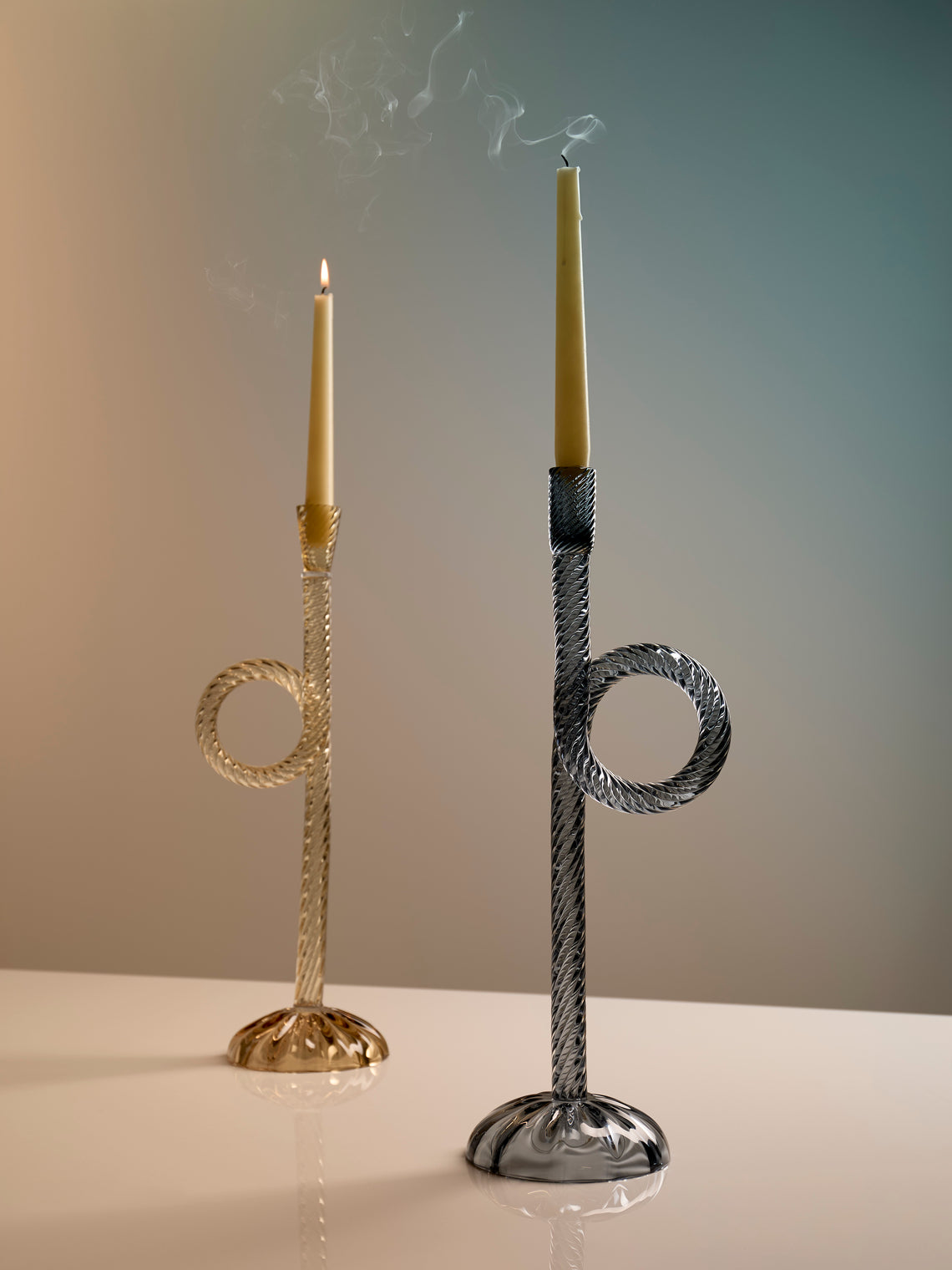 Aina Kari - Venetian Knot Hand-Blown Murano Glass Candlestick Holder - Gray - ABASK