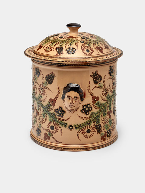 Poterie d’Évires - Flowers and People Hand-Painted Ceramic Extra Large Pot - Cream - ABASK - 