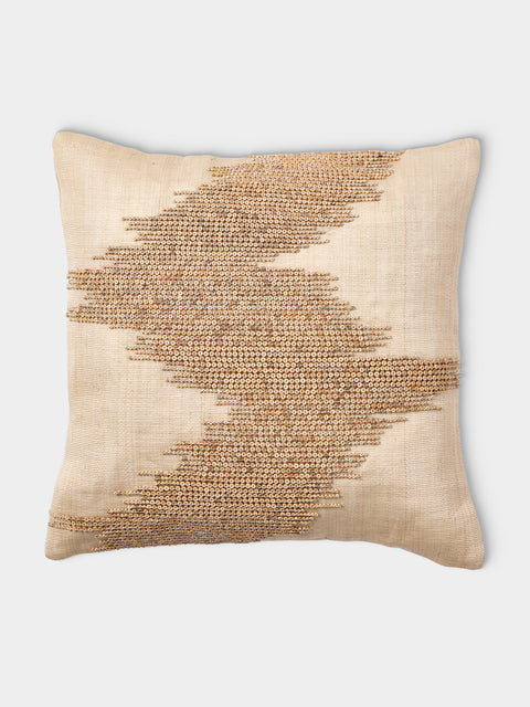 Kubo Curated - Wave Beaded T'nalak Cloth Cushion (17.5in/45cm) - Beige - ABASK - 