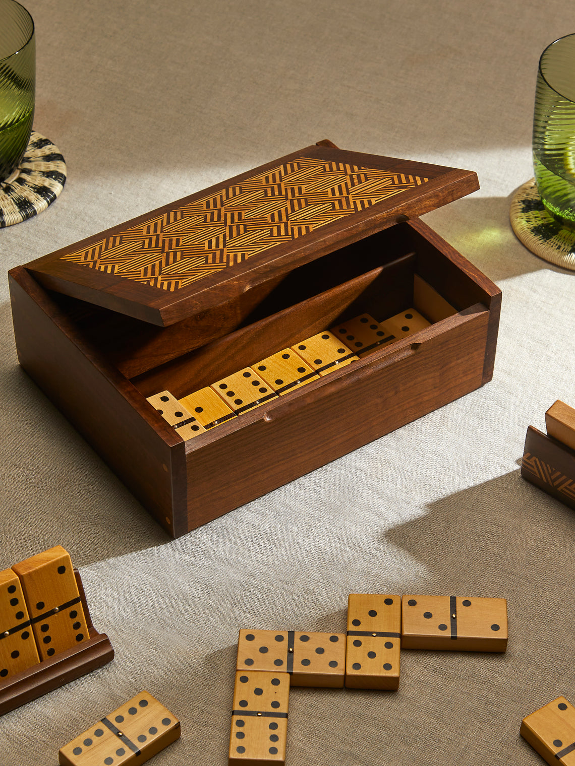 CasaLatina - Marquetry Wood Dominoes Set - Brown - ABASK