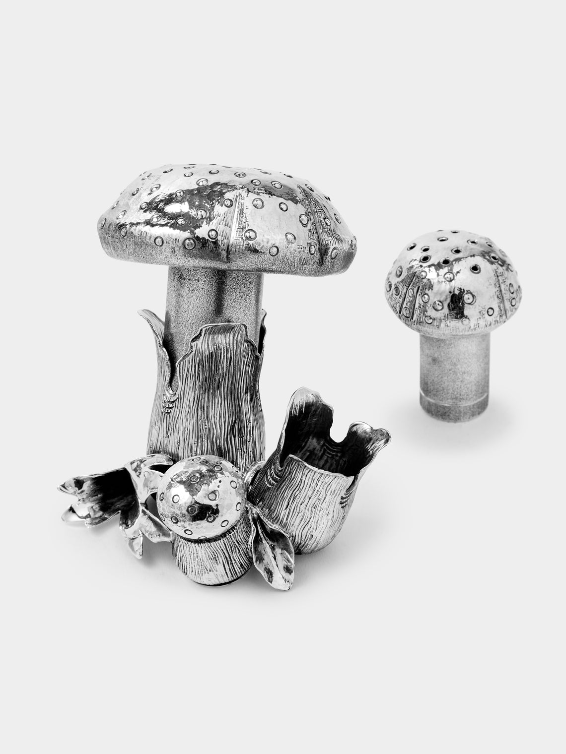 Milanese Silver - Mushroom Sterling Silver Large Salt and Pepper Shakers (Set of 2) - Silver - ABASK