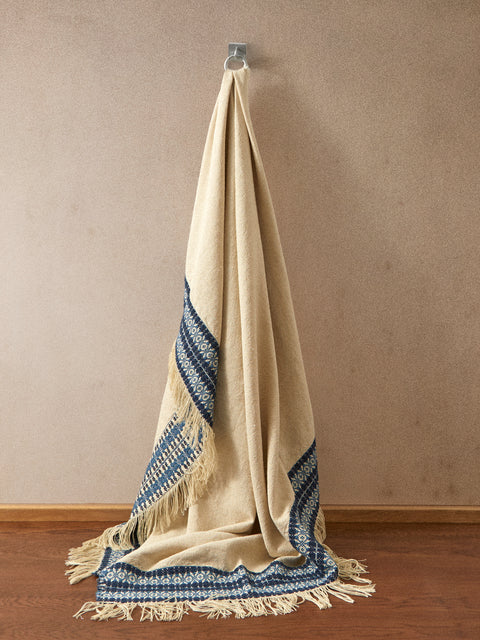 The House of Lyria - Linen and Silk Throw (75in/1.9m) - Cream - ABASK