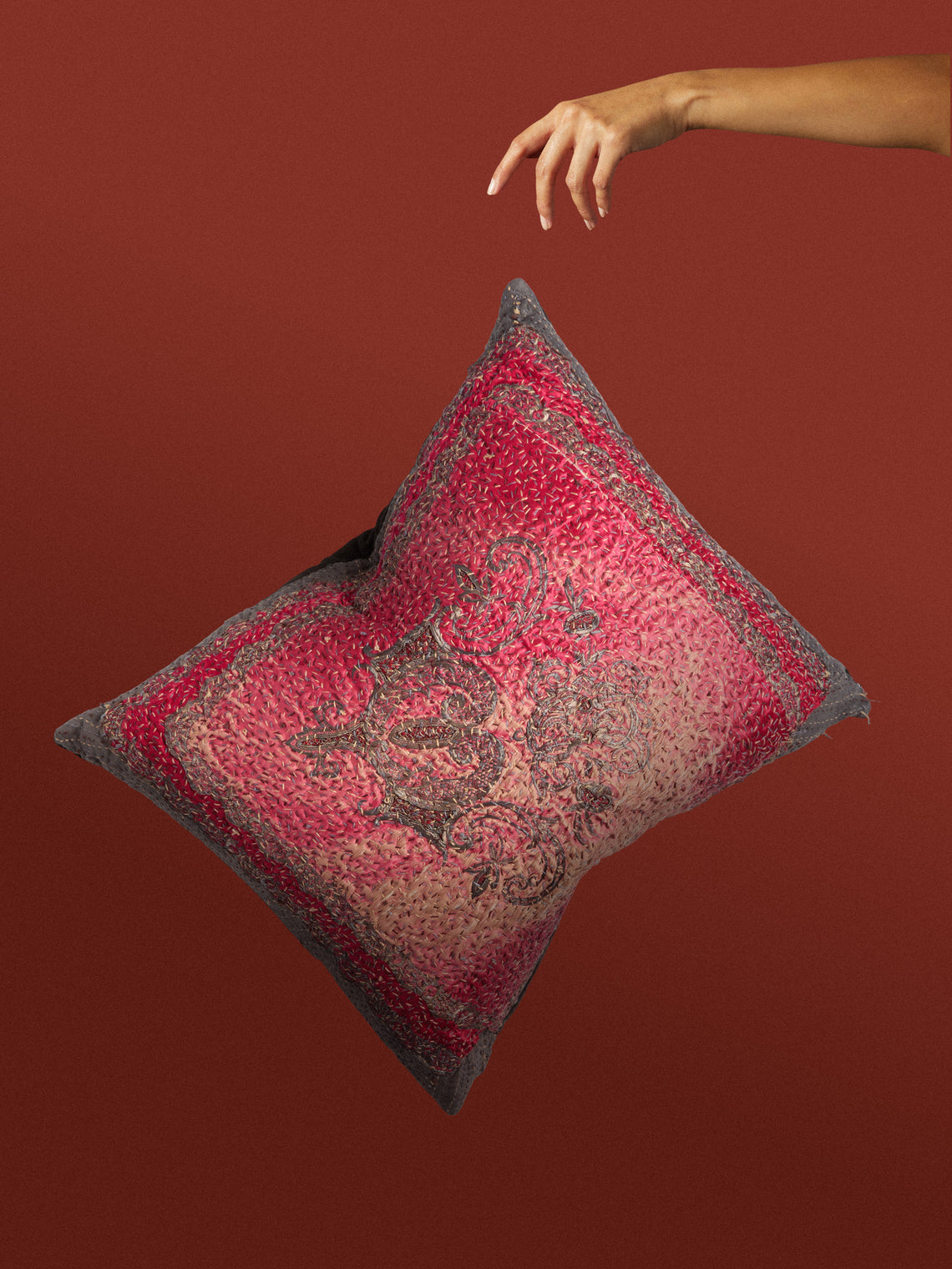 By Walid - 17th-Century Italian Silver and Metal Embroidery Silk Velvet Cushion (25in/63cm) - Multiple - ABASK