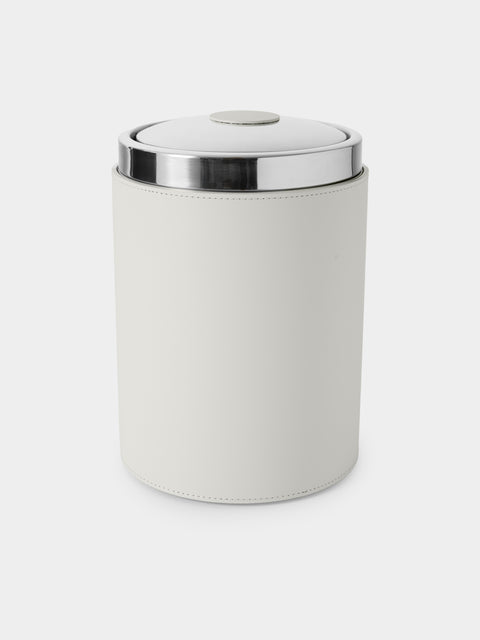 RUDI - Perry Leather Lidded Wastepaper Bin - White - ABASK - 