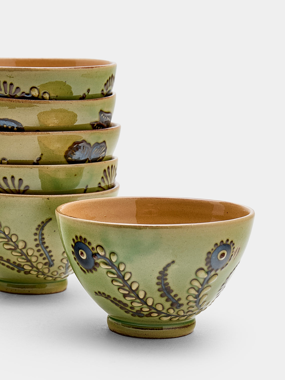 Poterie d’Évires - Flowers Hand-Painted Ceramic Petit Bowls (Set of 6) - Green - ABASK