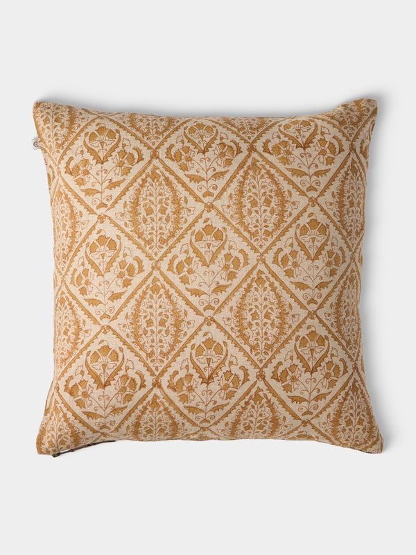 Chamois - Block-Printed Linen Cushions – 19.5in/50cm (Set of 2) - Yellow - ABASK