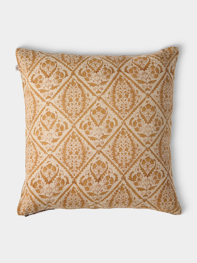 Chamois - Block-Printed Linen Cushions – 19.5in/50cm (Set of 2) - Yellow - ABASK