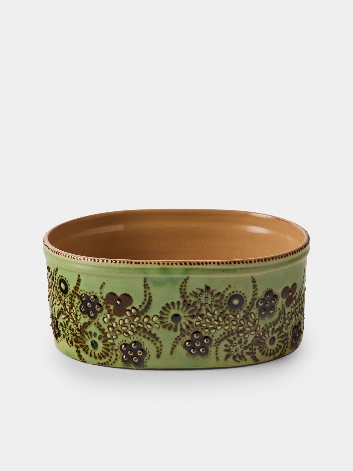 Poterie d’Évires - Flowers Hand-Painted Ceramic Oval Dish - Green - ABASK - 