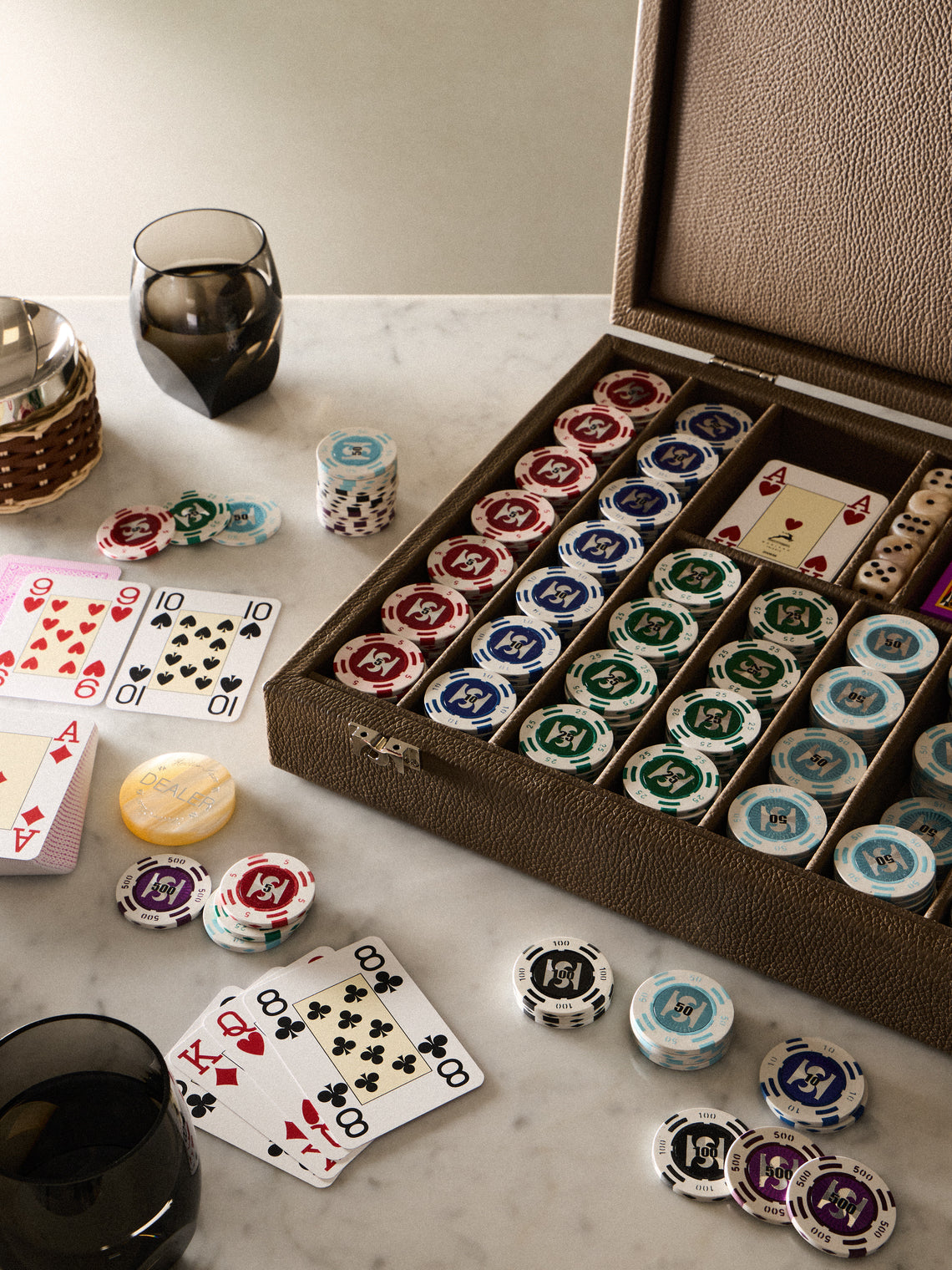 Hector Saxe - Leather Poker Set - Taupe - ABASK