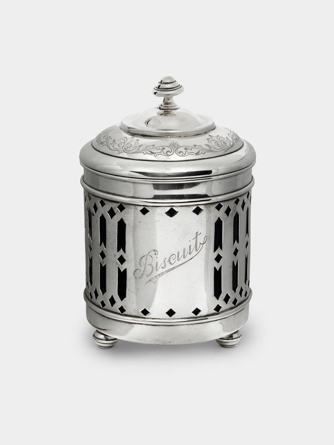Antique and Vintage - 1950s Solid Silver & Glass Biscuit Jar -  - ABASK - 