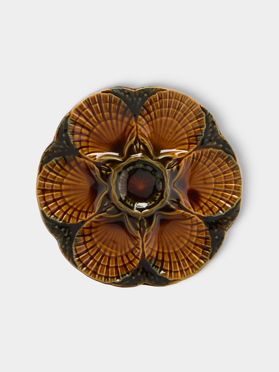 Antique and Vintage - 1950s Ceramic Oyster Plates – 9in/23.5cm (Set of 10) - Brown - ABASK