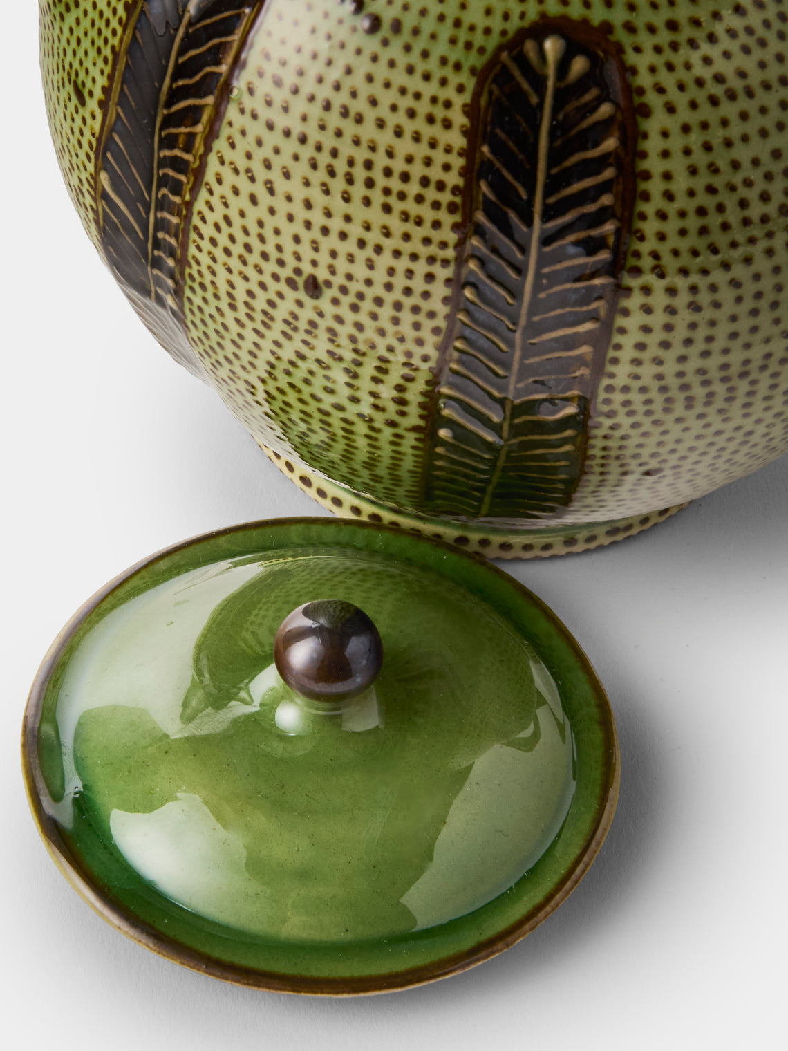 Poterie d’Évires - Stripes and Dots Hand-Painted Ceramic Small Teapot - Green - ABASK